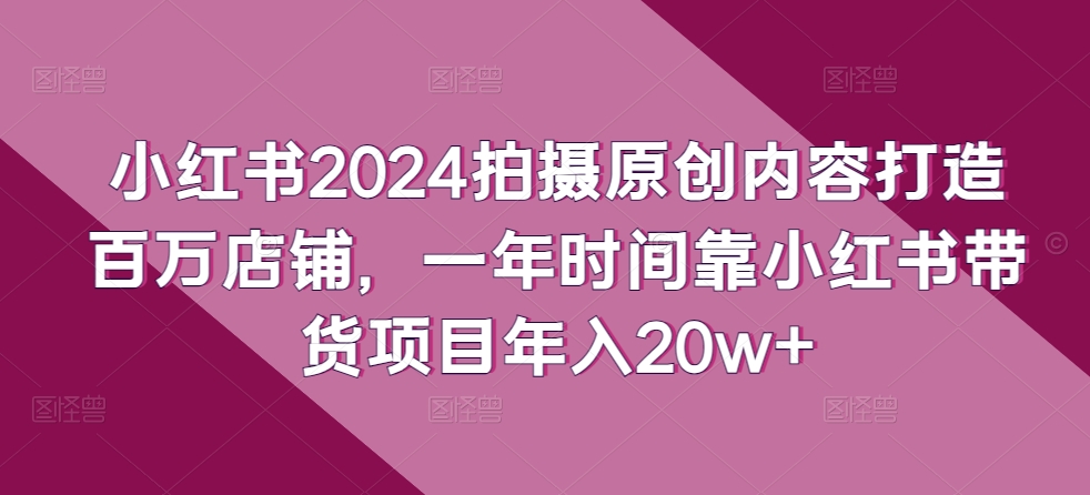 小红书2024拍摄原创内容打造百万店铺，一年时间靠小红书带货项目年入20w+-必智轻创社