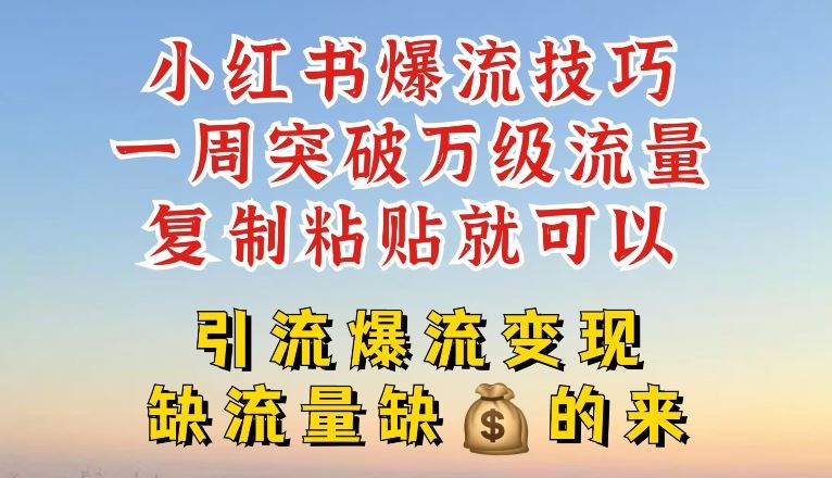 小红书爆流技巧，一周突破万级流量，复制粘贴就可以，引流爆流变现【揭秘】-必智轻创社