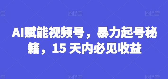 AI赋能视频号，暴力起号秘籍，15 天内必见收益【揭秘】-必智轻创社