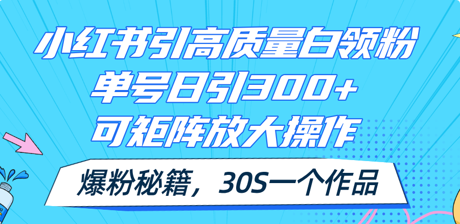 （11692期）小红书引高质量白领粉，单号日引300+，可放大操作，爆粉秘籍！30s一个作品-必智轻创社