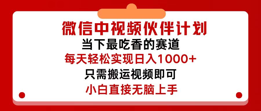 （12017期）微信中视频伙伴计划，仅靠搬运就能轻松实现日入500+，关键操作还简单，…-必智轻创社