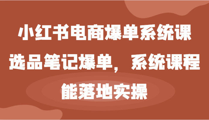 小红书电商爆单系统课-选品笔记爆单，系统课程，能落地实操-必智轻创社