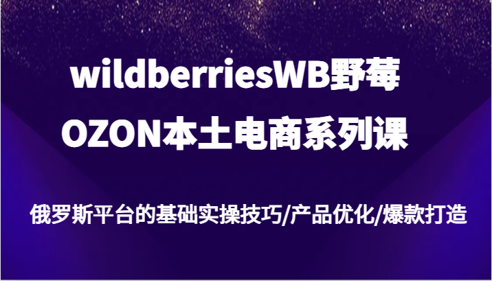 wildberriesWB野莓/OZON本土电商系列课，俄罗斯平台的基础实操技巧/产品优化/爆款打造-必智轻创社