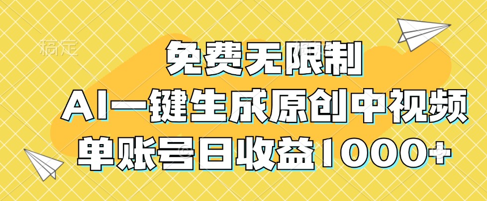 免费无限制，AI一键生成原创中视频，单账号日收益1000+-必智轻创社