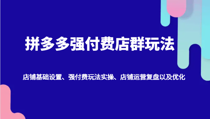 拼多多强付费店群玩法：店铺基础设置、强付费玩法实操、店铺运营复盘以及优化-必智轻创社