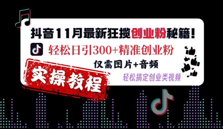 抖音11月最新狂揽创业粉秘籍，轻松日引300+精准创业粉，仅需图片+音频，轻松搞定创业类视频-必智轻创社