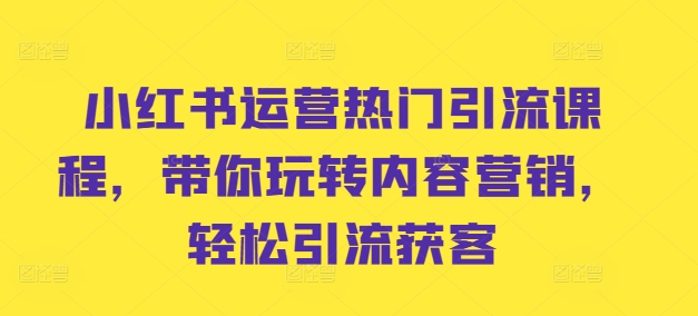 小红书运营热门引流课程，带你玩转内容营销，轻松引流获客-必智轻创社