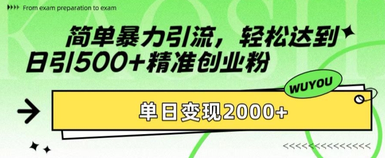 简单暴力引流，轻松达到日引500+精准创业粉，单日变现2k-必智轻创社