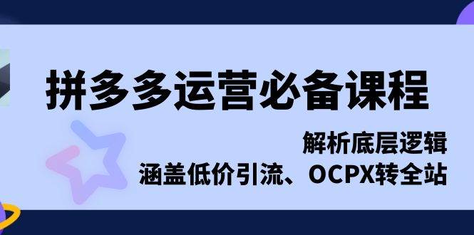 拼多多运营必备课程，解析底层逻辑，涵盖低价引流、OCPX转全站-必智轻创社