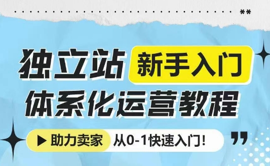 独立站新手入门体系化运营教程，助力独立站卖家从0-1快速入门!-必智轻创社