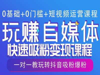 0基础+0门槛+短视频运营课程，玩赚自媒体快速吸粉变现课程，一对一教玩转抖音吸粉爆粉-必智轻创社