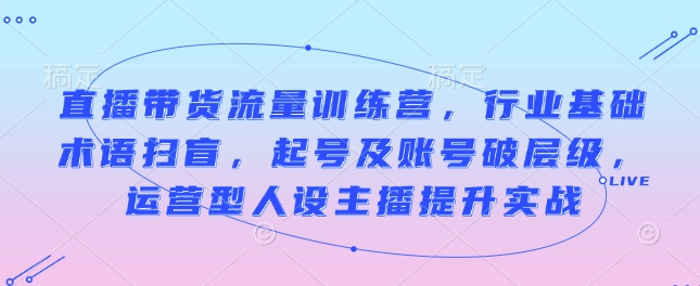 直播带货流量训练营，行业基础术语扫盲，起号及账号破层级，运营型人设主播提升实战-必智轻创社