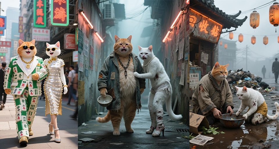 AI猫打麻将惨输后跪求续费！百万网友围观猫咪赌神变乞丐全过程[附完整提示词库]AI视频项目-副业赚钱-互联网创业万物灵动